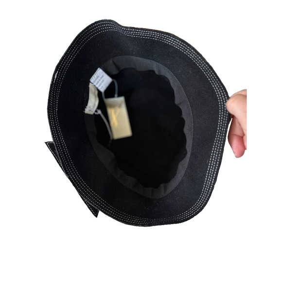 Collection Eighteen Wool Cloche Hat Black Bow Trim Retro White Embroidered Women - Picture 5 of 9